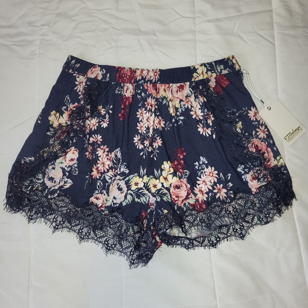 PJ Salvage Midnight Garden Shorts Womens Sz SM Floral Lace Sleepwear Loungewear